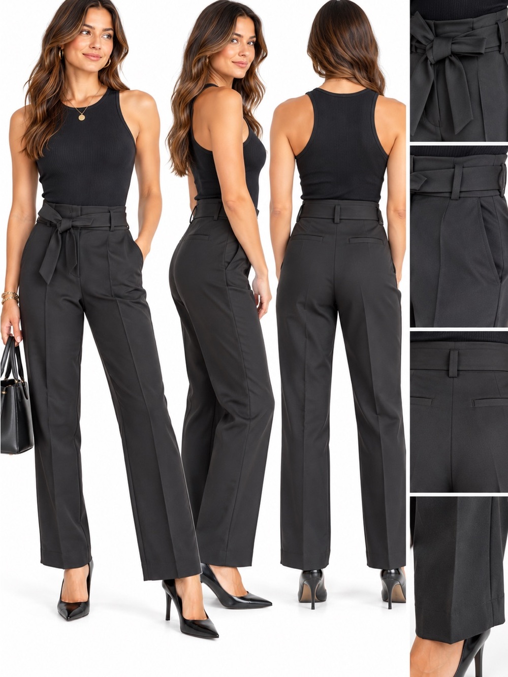 Joie High-Rise Tie-Waist Tuxedo Trousers | Black | Size 2/4